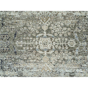 9'x12' Trafalgar Gray, Hand Knotted Transitional Persian Influence Erased Medallion Design, Silk with Textured Wool, Oriental Rug FWR544074