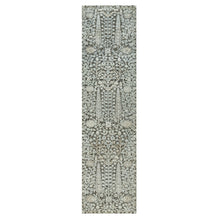 Load image into Gallery viewer, 2&#39;6&quot;x10&#39; Gauntlet Gray, Hand Knotted Silk With Textured Wool, Willow And Cypress Tree Design, Oriental Runner Rug FWR544080