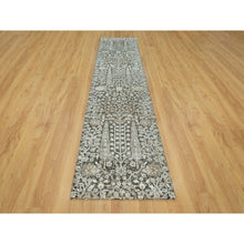 Load image into Gallery viewer, 2&#39;6&quot;x10&#39; Gauntlet Gray, Hand Knotted Silk With Textured Wool, Willow And Cypress Tree Design, Oriental Runner Rug FWR544080