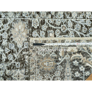 2'6"x10' Gauntlet Gray, Hand Knotted Silk With Textured Wool, Willow And Cypress Tree Design, Oriental Runner Rug FWR544080
