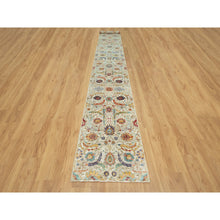 Load image into Gallery viewer, 2&#39;7&quot;x18&#39; Wimborne White, Densely Woven, Soft and Plush Pile, Hand Knotted With Sickle Leaf Design, Silk With Textured Wool, Oriental XL Runner Rug FWR544086