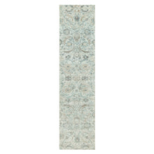 Load image into Gallery viewer, 2&#39;6&quot;x10&#39; Futon White, Soft Silk With Textured Wool Pile, Hand Knotted Sickle Leaf Design, Densely Woven, Runner Oriental Rug FWR544098