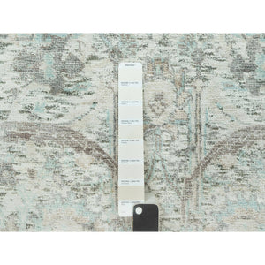 2'6"x10' Futon White, Soft Silk With Textured Wool Pile, Hand Knotted Sickle Leaf Design, Densely Woven, Runner Oriental Rug FWR544098