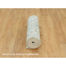 Load image into Gallery viewer, 2&#39;6&quot;x10&#39; Futon White, Soft Silk With Textured Wool Pile, Hand Knotted Sickle Leaf Design, Densely Woven, Runner Oriental Rug FWR544098
