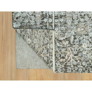 2'4"x8'1" Peppercorn Gray, Hand Knotted Borderless, Silk With Textured Wool, Willow And Cypress Tree Design, Oriental Runner Rug FWR544104