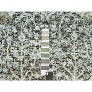 2'4"x8'1" Peppercorn Gray, Hand Knotted Borderless, Silk With Textured Wool, Willow And Cypress Tree Design, Oriental Runner Rug FWR544104