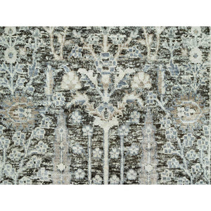 2'4"x8'1" Peppercorn Gray, Hand Knotted Borderless, Silk With Textured Wool, Willow And Cypress Tree Design, Oriental Runner Rug FWR544104