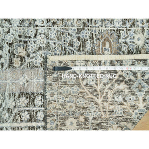 2'4"x8'1" Peppercorn Gray, Hand Knotted Borderless, Silk With Textured Wool, Willow And Cypress Tree Design, Oriental Runner Rug FWR544104