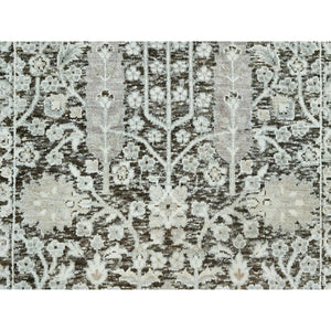 2'6"x9'10" Dovetail Gray, Hand Knotted Willow And Cypress Tree Design, Silk With Textured Wool, Oriental Runner Rug FWR544110