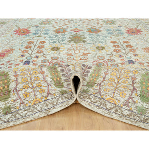 11'8"x15' Gardenia White, Hand Knotted Densely Woven, Silk With Textured Wool, Directional Vase Design, Lush And Plush, Soft Pile, Oriental Rug FWR544122