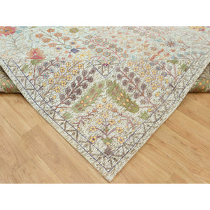 11'8"x15' Gardenia White, Hand Knotted Densely Woven, Silk With Textured Wool, Directional Vase Design, Lush And Plush, Soft Pile, Oriental Rug FWR544122