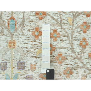 11'8"x15' Gardenia White, Hand Knotted Densely Woven, Silk With Textured Wool, Directional Vase Design, Lush And Plush, Soft Pile, Oriental Rug FWR544122