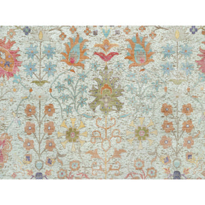 11'8"x15' Gardenia White, Hand Knotted Densely Woven, Silk With Textured Wool, Directional Vase Design, Lush And Plush, Soft Pile, Oriental Rug FWR544122