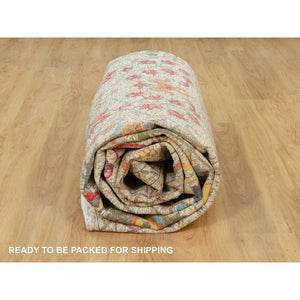 11'8"x15' Gardenia White, Hand Knotted Densely Woven, Silk With Textured Wool, Directional Vase Design, Lush And Plush, Soft Pile, Oriental Rug FWR544122