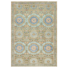Load image into Gallery viewer, 11&#39;6&quot;x18&#39;1&quot; Edamame Brown, Mamluk Design with Geometric Medallions, Textured Wool and Silk, Hand Knotted Oriental Oversized Rug FWR544134