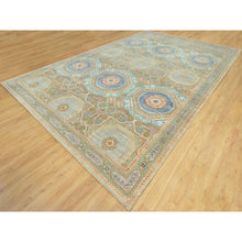 Load image into Gallery viewer, 11&#39;6&quot;x18&#39;1&quot; Edamame Brown, Mamluk Design with Geometric Medallions, Textured Wool and Silk, Hand Knotted Oriental Oversized Rug FWR544134