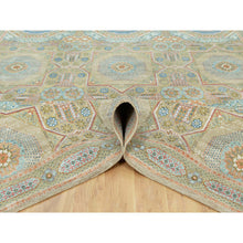 Load image into Gallery viewer, 11&#39;6&quot;x18&#39;1&quot; Edamame Brown, Mamluk Design with Geometric Medallions, Textured Wool and Silk, Hand Knotted Oriental Oversized Rug FWR544134