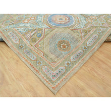 Load image into Gallery viewer, 11&#39;6&quot;x18&#39;1&quot; Edamame Brown, Mamluk Design with Geometric Medallions, Textured Wool and Silk, Hand Knotted Oriental Oversized Rug FWR544134