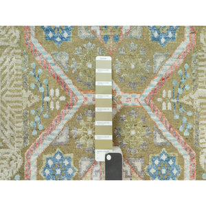 11'6"x18'1" Edamame Brown, Mamluk Design with Geometric Medallions, Textured Wool and Silk, Hand Knotted Oriental Oversized Rug FWR544134