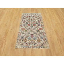Load image into Gallery viewer, 3&#39;x5&#39; Eggnog White, Colorful Hand Knotted Plush and Lush Soft Pile, Silk With Textured Wool, Tabriz Vase With Flower Design, Densely Woven, Oriental Rug FWR544146