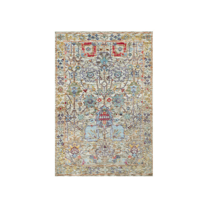 2'x3' Ivory Lace, Tabriz Vase With Flower Design, Hand Knotted Colorful Silk With Textured Wool, Denser Weave, Plush and Lush Soft Pile, Oriental Mat Rug FWR544164