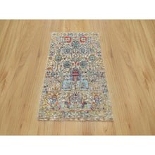Load image into Gallery viewer, 2&#39;x3&#39; Ivory Lace, Tabriz Vase With Flower Design, Hand Knotted Colorful Silk With Textured Wool, Denser Weave, Plush and Lush Soft Pile, Oriental Mat Rug FWR544164
