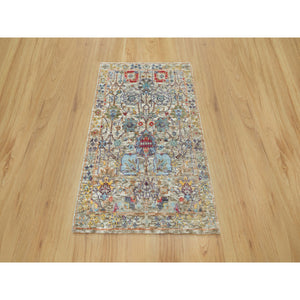 2'x3' Ivory Lace, Tabriz Vase With Flower Design, Hand Knotted Colorful Silk With Textured Wool, Denser Weave, Plush and Lush Soft Pile, Oriental Mat Rug FWR544164