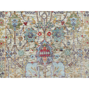 2'x3' Ivory Lace, Tabriz Vase With Flower Design, Hand Knotted Colorful Silk With Textured Wool, Denser Weave, Plush and Lush Soft Pile, Oriental Mat Rug FWR544164