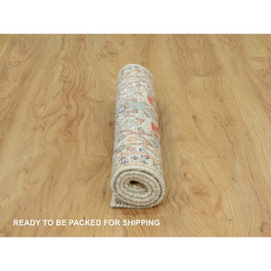 2'x3' Ivory Lace, Tabriz Vase With Flower Design, Hand Knotted Colorful Silk With Textured Wool, Denser Weave, Plush and Lush Soft Pile, Oriental Mat Rug FWR544164