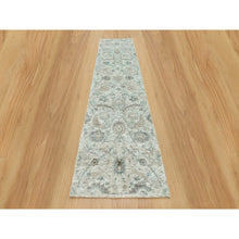 Load image into Gallery viewer, 2&#39;5&quot;x10&#39; Pristine White, Borderless, Denser Weave Sickle Leaf Design, Lush And Plush Silk With Textured Wool Soft Pile, Hand Knotted, Oriental Runner Rug FWR544182
