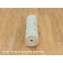 Load image into Gallery viewer, 2&#39;5&quot;x10&#39; Pristine White, Borderless, Denser Weave Sickle Leaf Design, Lush and Plush Silk With Textured Wool Soft Pile, Hand Knotted, Oriental Runner Rug FWR544182