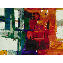 Load image into Gallery viewer, 6&#39;x9&#39; Whisper White, Hand Knotted, Wool and Sari Silk, Colorful Modern Design Abstract Motifs Painter&#39;s Brush Strokes, Oriental Rug FWR544200
