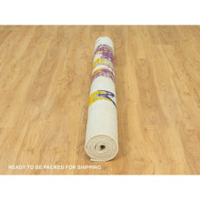 Load image into Gallery viewer, 6&#39;x9&#39; Whisper White, Hand Knotted, Wool and Sari Silk, Colorful Modern Design Abstract Motifs Painter&#39;s Brush Strokes, Oriental Rug FWR544200