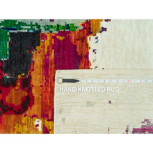 Load image into Gallery viewer, 6&#39;x9&#39; Whisper White, Hand Knotted, Wool and Sari Silk, Colorful Modern Design Abstract Motifs Painter&#39;s Brush Strokes, Oriental Rug FWR544200