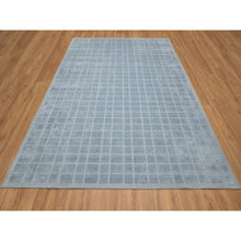 Load image into Gallery viewer, 8&#39;2&quot;x9&#39;10&quot; Stone Blue, Modern Grid Pattern, Hand Loomed, Soft Plush Pile, Pure Wool, Oriental Rug FWR544230