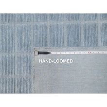 Load image into Gallery viewer, 8&#39;2&quot;x9&#39;10&quot; Stone Blue, Modern Grid Pattern, Hand Loomed, Soft Plush Pile, Pure Wool, Oriental Rug FWR544230