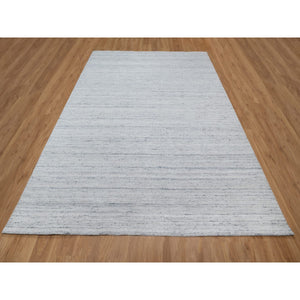 8'x10' Ice Gray, Thick and Plush, Modern Striae Design, Tone on Tone, Natural Wool, Hand Loomed, Oriental Rug FWR544266