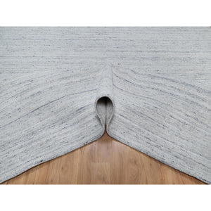 8'x10' Ice Gray, Thick and Plush, Modern Striae Design, Tone on Tone, Natural Wool, Hand Loomed, Oriental Rug FWR544266