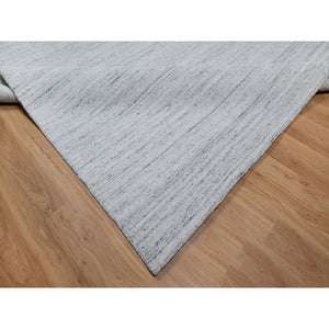 8'x10' Ice Gray, Thick and Plush, Modern Striae Design, Tone on Tone, Natural Wool, Hand Loomed, Oriental Rug FWR544266