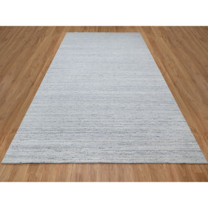 9'x12' Misty Gray, Modern Striae Design, Tone on Tone, Soft Pile, Natural Wool, Hand Loomed, Oriental Rug FWR544272