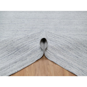 9'x12' Misty Gray, Modern Striae Design, Tone on Tone, Soft Pile, Natural Wool, Hand Loomed, Oriental Rug FWR544272