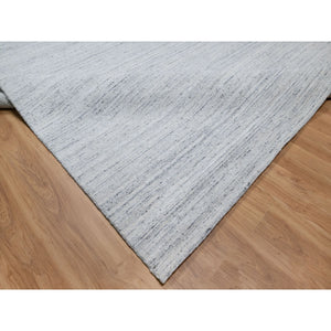 9'x12' Misty Gray, Modern Striae Design, Tone on Tone, Soft Pile, Natural Wool, Hand Loomed, Oriental Rug FWR544272