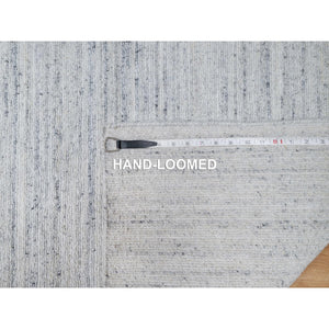 2'7"x8' Cloud Gray, Plush and Lush, Modern Striae Design, Tone on Tone, Soft Pile, Pure Wool, Hand Loomed, Runner, Oriental Rug FWR544356