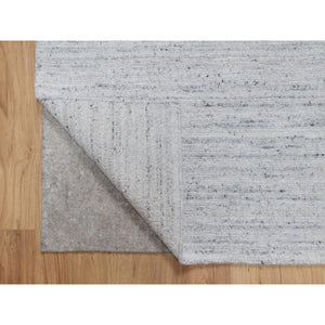 2'7"x8' Ice Gray, Modern Striae Design, Tone on Tone, Soft Pile, Natural Wool, Hand Loomed, Runner, Oriental Rug FWR544362