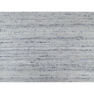 2'7"x8' Ice Gray, Modern Striae Design, Tone on Tone, Soft Pile, Natural Wool, Hand Loomed, Runner, Oriental Rug FWR544362