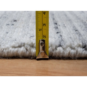 2'7"x8' Ice Gray, Modern Striae Design, Tone on Tone, Soft Pile, Natural Wool, Hand Loomed, Runner, Oriental Rug FWR544362