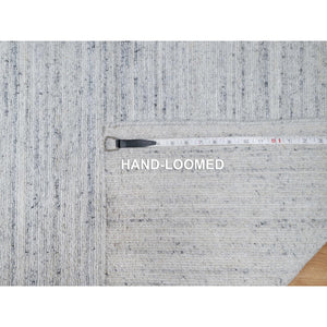 2'7"x8' Ice Gray, Modern Striae Design, Tone on Tone, Soft Pile, Natural Wool, Hand Loomed, Runner, Oriental Rug FWR544362