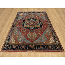 Load image into Gallery viewer, 8&#39;1&quot;x8&#39;1&quot; Scarlet Red, Antiqued Fine Heriz Re-creation With Large Medallion Design, Hand Spun New Zealand Wool, Hand Knotted, Denser Weave, Square, Oriental Rug FWR544386