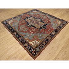Load image into Gallery viewer, 8&#39;1&quot;x8&#39;1&quot; Scarlet Red, Antiqued Fine Heriz Re-creation With Large Medallion Design, Hand Spun New Zealand Wool, Hand Knotted, Denser Weave, Square, Oriental Rug FWR544386