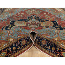 Load image into Gallery viewer, 8&#39;1&quot;x8&#39;1&quot; Scarlet Red, Antiqued Fine Heriz Re-creation With Large Medallion Design, Hand Spun New Zealand Wool, Hand Knotted, Denser Weave, Square, Oriental Rug FWR544386